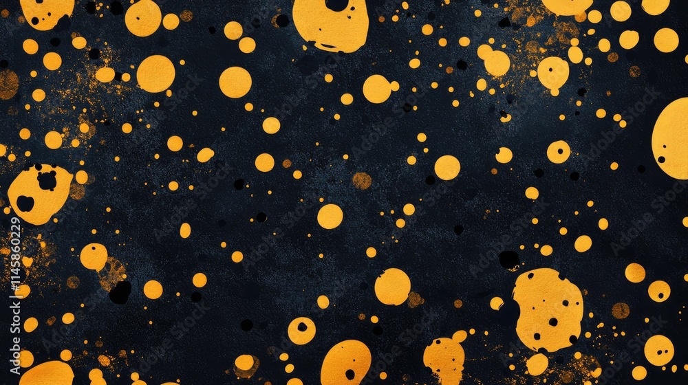 Poster abstract background texture featuring dark surface with vibrant yellow and gold splatter spots creat