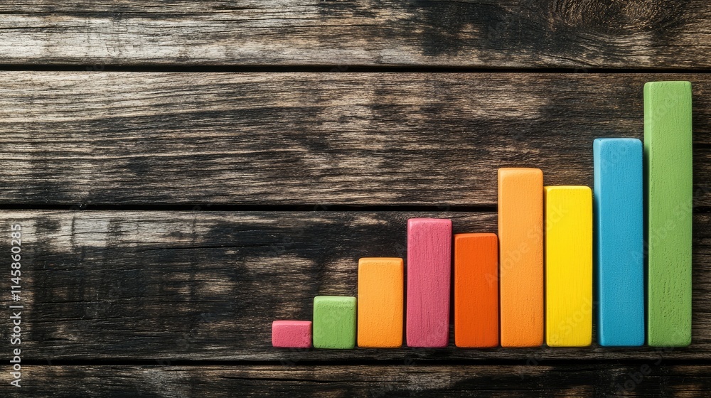 Poster colorful kpi growth chart with wooden background for business performance analysis and metrics visua
