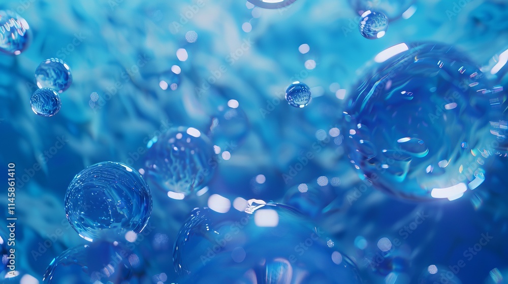 Poster colorful abstract background featuring multiple blue spheres and intricate geometric patterns perfec