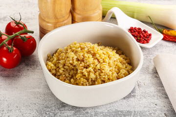 Boiled bulgur wheat in the bowl