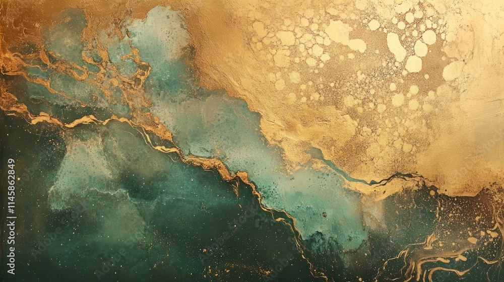 Poster abstract gold and turquoise textured background with fluid patterns and organic shapes for artistic 