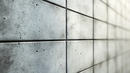 Close-up of a modern concrete wall with rectangular tiles, showing texture and subtle variations in color.