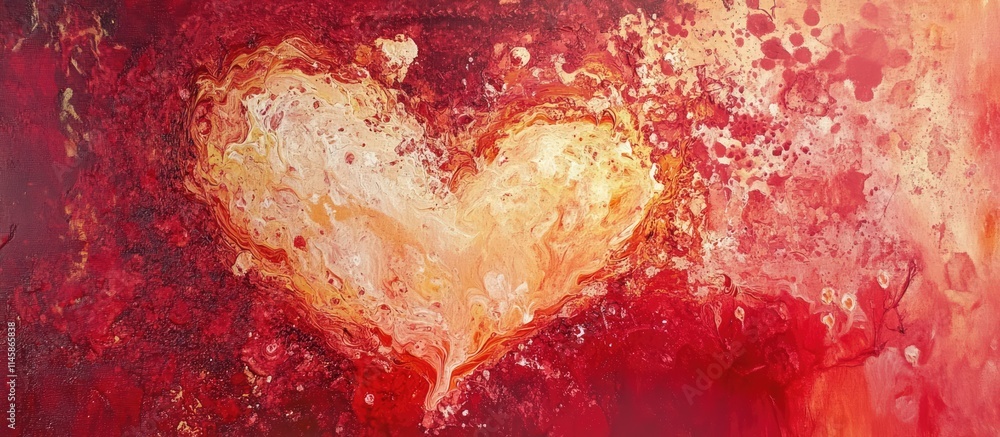 Poster vibrant abstract heart design with warm colors representing affection and emotion in a creative arti