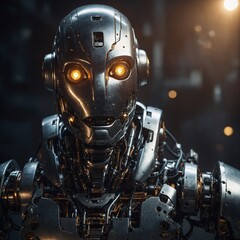 Fototapeta premium A robot with a soft, brushed metal finish and glowing highlights.
