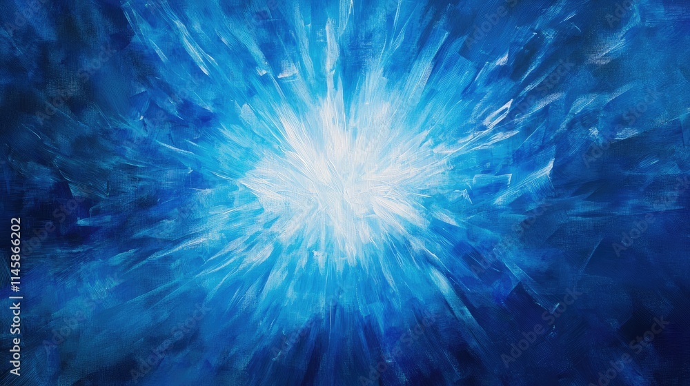 Poster bright abstract blue background with dynamic flowing lines radiating from the center creating a sens