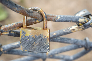 old metal lock on the bridge