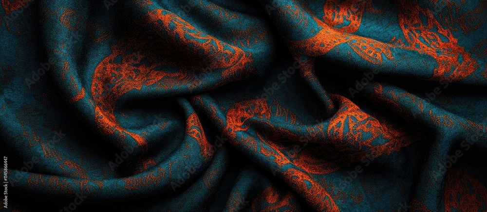 Poster textured fabric background showcasing intricate designs in deep blue and vibrant orange for textile 