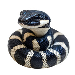 Fototapeta premium Angled view full body shot of an extremely perfect looking single Banded Krait animal isolated on a white transparent background