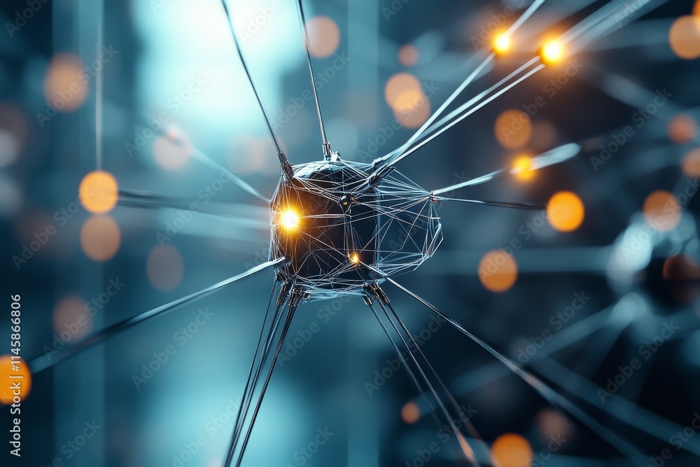 Poster exploring neural connections in a digital representation of a complex network during a futuristic co