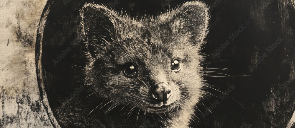 Poster quokka portrait showcasing its charming features inside an oval frame with a textured background for