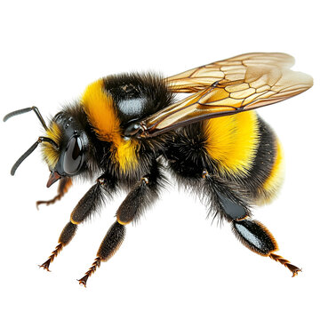 Angled view full body shot of an extremely perfect looking single Barbut&rsquo;s Cuckoo Bumblebee animal isolated on a white transparent background

