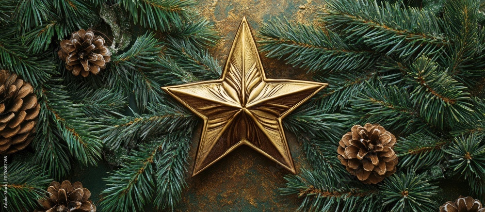Aufkleber christmas backdrop with decorative star and fir branches creating a festive atmosphere with empty sp