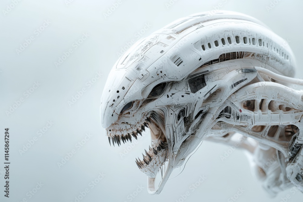 Poster intricate robotic alien creature displaying menacing features and design