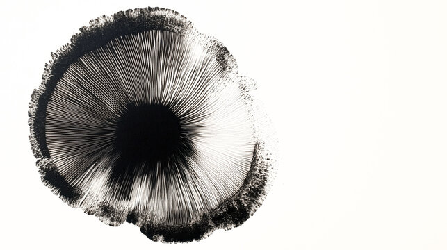 Close-up of black spore print from ink cap mushroom