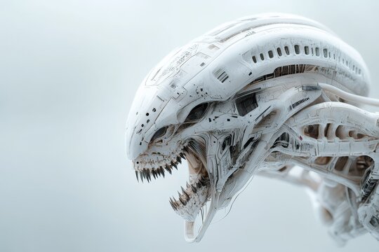 Intricate robotic alien creature displaying menacing features and design