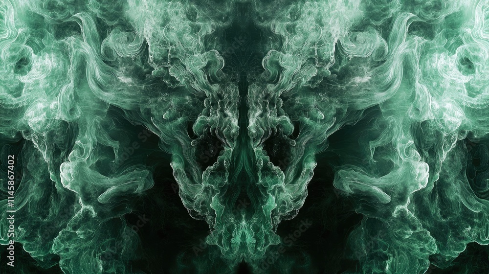 Poster abstract green smoke pattern creating an eerie alien effect against a dark background for digital ar