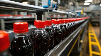 Naklejka premium Beverage bottling process industrial facility photography factory setting close-up manufacturing insights
