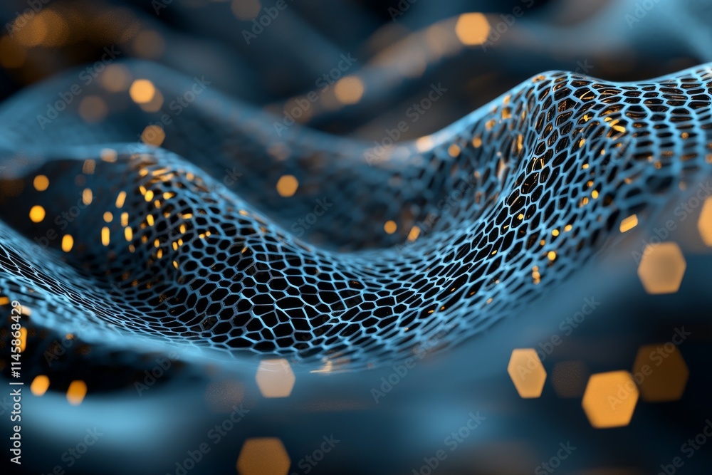 Aufkleber abstract representation of blue mesh waves with glowing elements in a digital space
