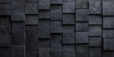 Textured wall featuring deep black colors arranged in square shapes, highlighting the unique design of the textured wall while emphasizing the striking black colors throughout.