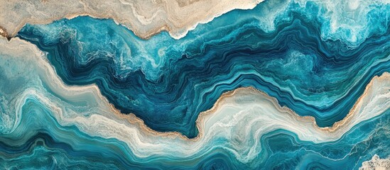 Obraz premium Turquoise ocean waves and sandy shores viewed from above showcasing textured blue layers captured by drone photography