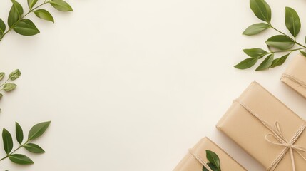 Minimalist photo of eco-friendly packaging materials arranged on a light background