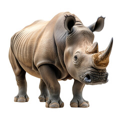 Fototapeta premium Angled view full body shot of an extremely perfect looking single Black Rhinoceros animal isolated on a white transparent background