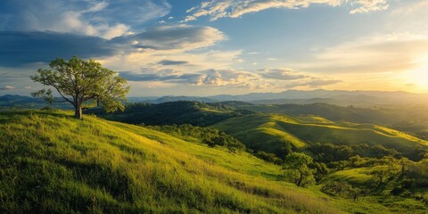 Obraz premium Stunning view from the hill showcasing the beauty of nature this hill offers a great look at the surrounding landscape, making it a perfect spot for capturing great look images.