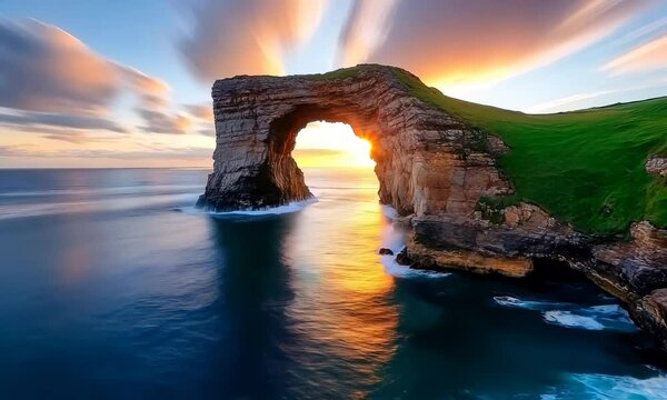 Sunset Over Natural Arch by the Ocean