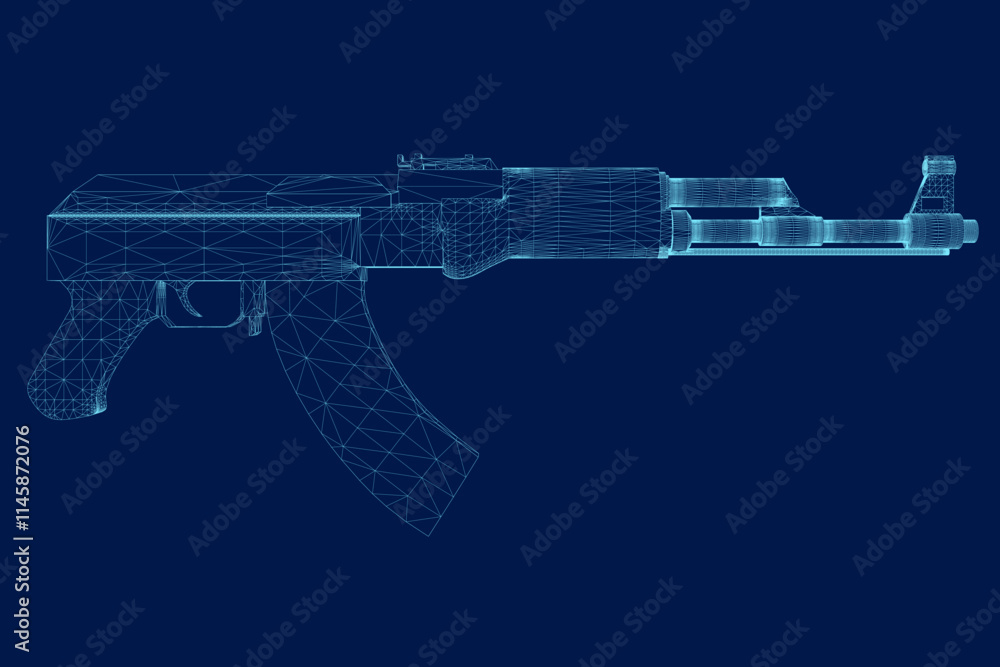 Aufkleber assault rifl wireframe. weapon and army symbol. isolated vector image for military web design