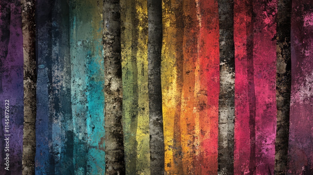 Aufkleber colorful textured tree trunk background in a forest showcasing vibrant hues and natural patterns for