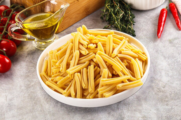 Raw dry Italian pasta - casarecce