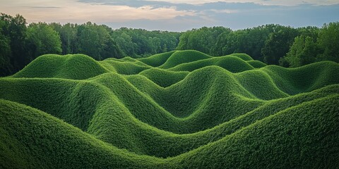 Kudzu vines create a striking visual in the landscape, showcasing the unique beauty of nature. The presence of kudzu vines enhances the overall charm of the landscape.