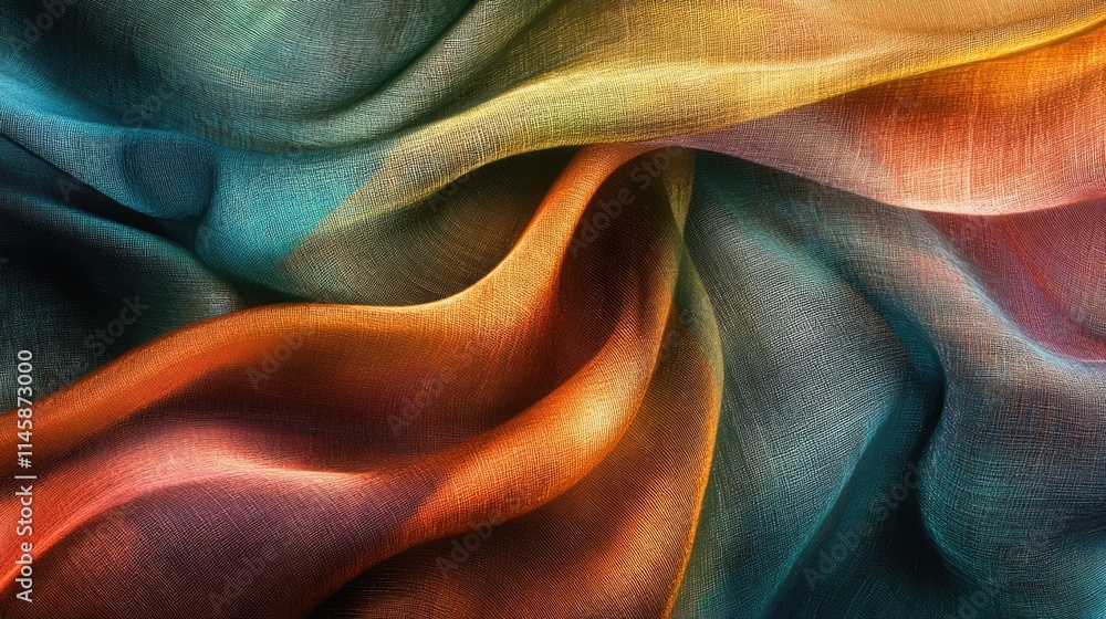 Aufkleber vibrant silk fabric texture with flowing waves showcasing rich colors and intricate patterns ideal f