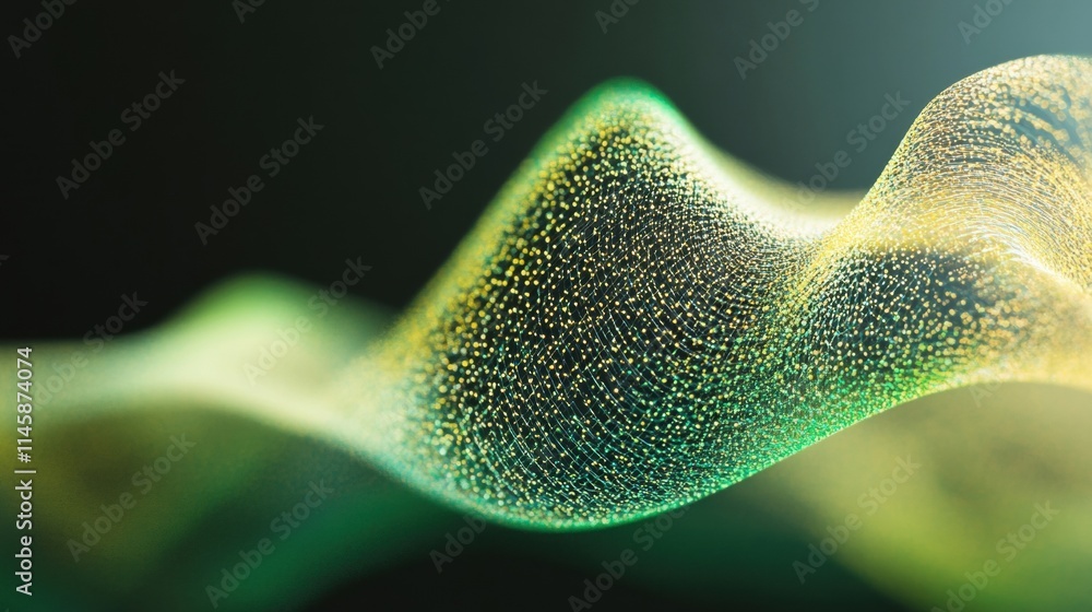 Aufkleber the flowing green particle wave design illustrates movement and energy, highlighted by a gradient ba