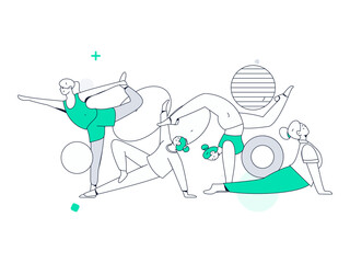 Practicing yoga, physical and mental health, flat vector character concept, operation hand drawn illustration
