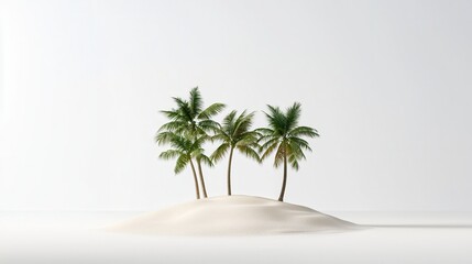 Fototapeta premium A serene arrangement of tropical islands with lush palm trees surrounded by golden sand dunes imagine product photography,
