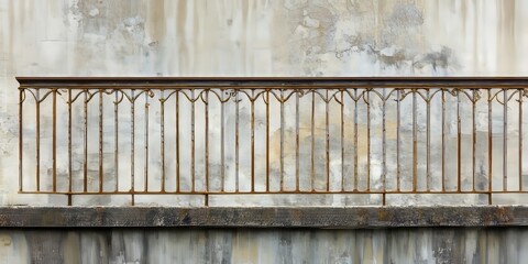 Weathered wall featuring metal railings designed for construction, showcasing the strength and durability of metal railings in various building applications and environments.
