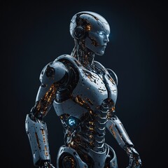 A robot with patterns that light up in response to movement.