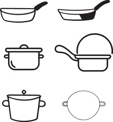 Simple Line Art Illustration of Various Kitchen Utensils