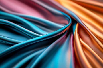 Vibrant silk fabric draped elegantly showcasing shades of blue and orange in a close-up view