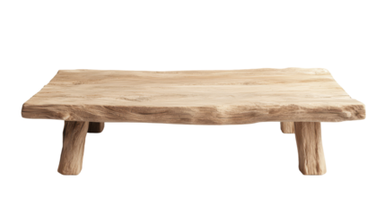 Natural wood coffee table on transparency background rustic design minimalist style living room neutral tones
