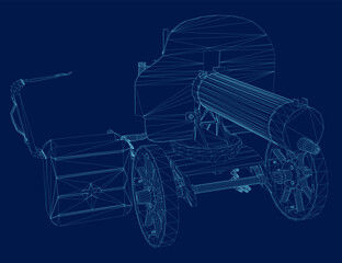 Wireframe of the Maxim machine gun. Machine gun isolated on a blue background. 3D. Vector illustration
