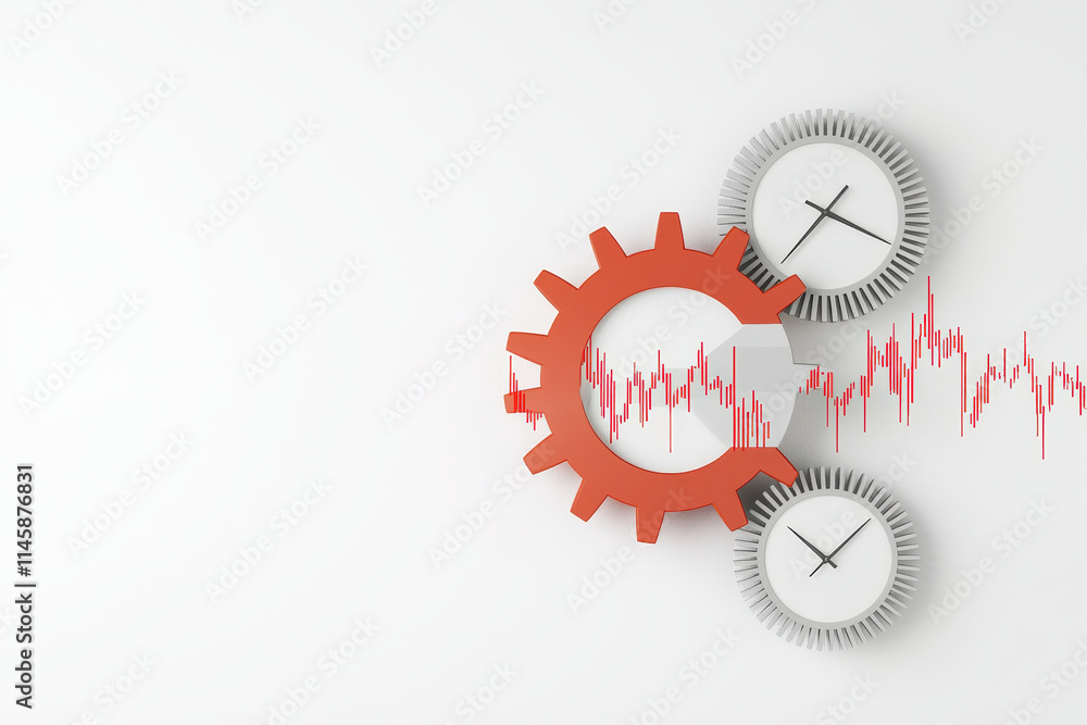 Poster conceptual image of clock gears and stock charts