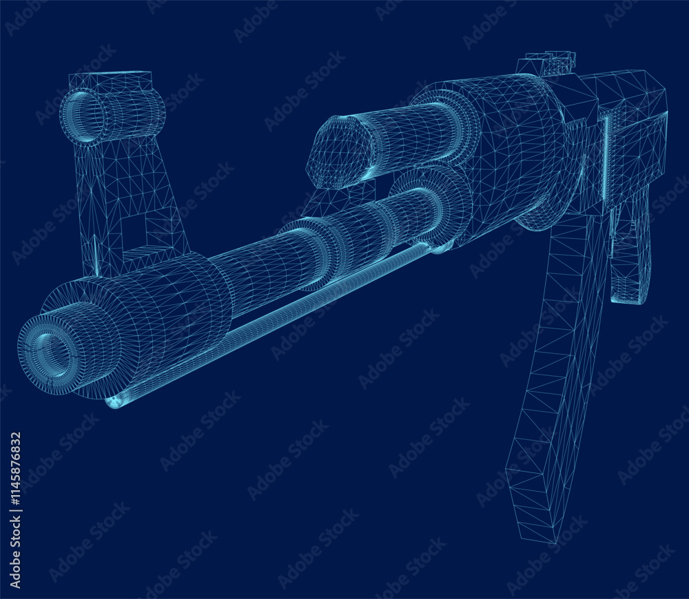 Aufkleber assault rifl wireframe. weapon and army symbol. isolated vector image for military web design