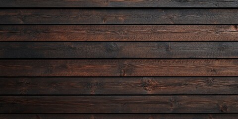 Obraz premium Dark brown wall featuring horizontal planks and distinct horizontal lines creates a unique texture. The dark brown wall offers a visually appealing aesthetic with its striking horizontal lines.