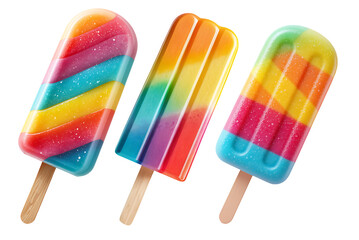Vibrant Colorful Striped Popsicle on Transparent Background for Refreshing Summer Concepts, PNG Illustration Asset