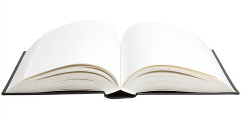 Fototapeta premium Blank open book isolated on a white background, featuring a clean and clear appearance, ideal for various creative projects. This blank open book serves versatile design needs with its simplicity.