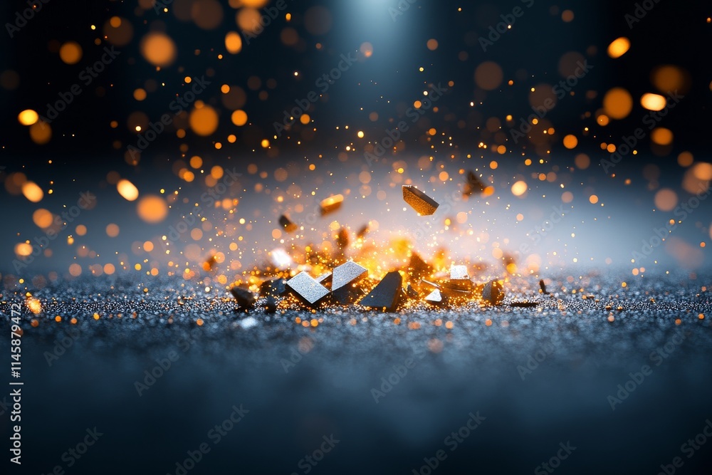 Poster sparks fly as metallic fragments explode in a dramatic display of light and energy during a nighttim