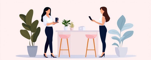 Small business owner discussing ethical loan options, community bank, flat design illustration