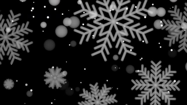 Loop video heavy snowfall, snowflakes in different shapes and forms. Snow flakes, snow background. Falling Christmas